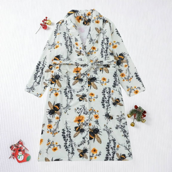 Qulqfy Womens Robe Gray Flannel Cozy Soft Fuzzy Shawl Collar Belted Loungewear Womens Pajamas XL