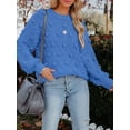 thumbnail image 2 of KelaJuan Women Knit Sweater Long Sleeve Crew Neck Solid Pullover Warm Sweater with Balls for Fall Winter, 2 of 6