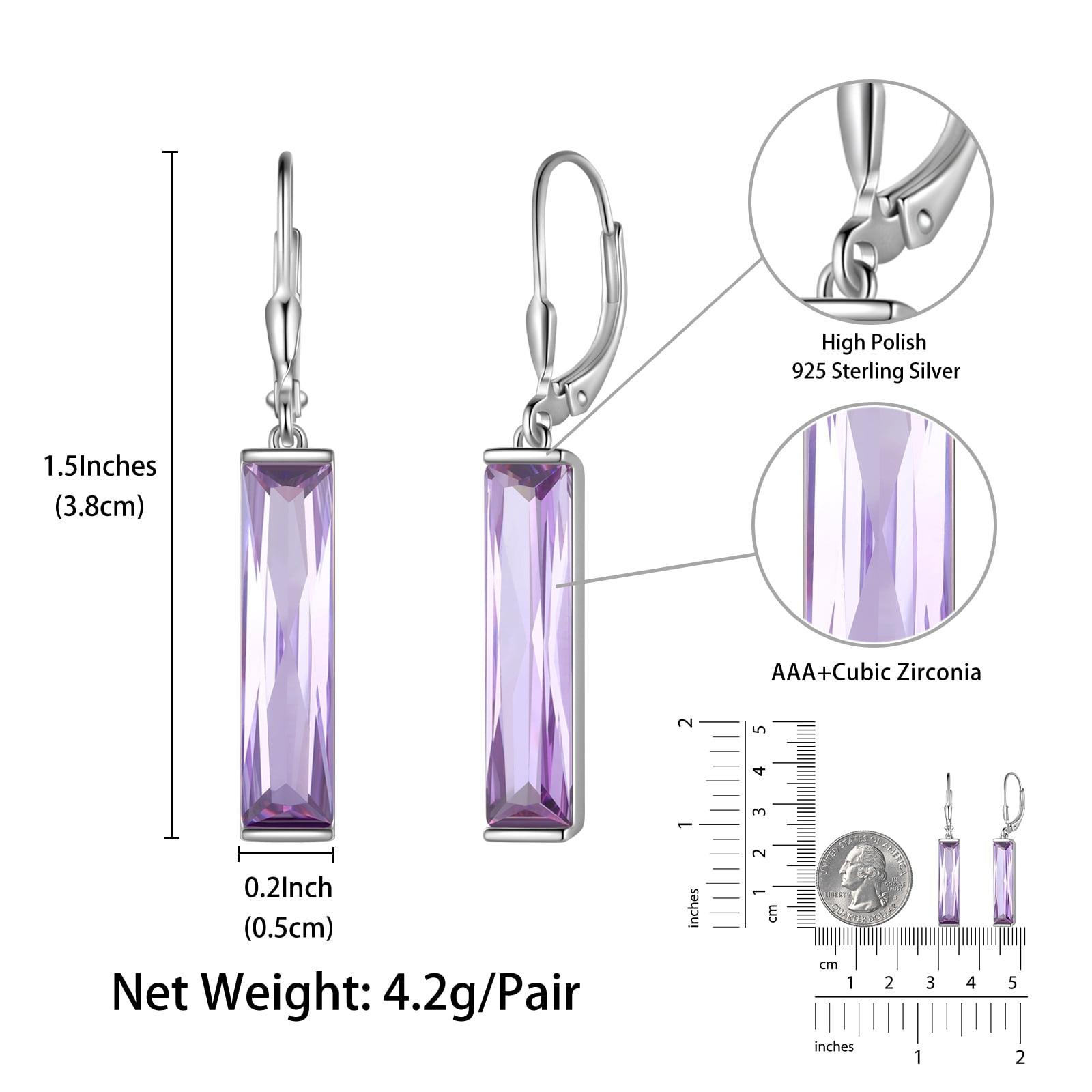 Juwaliy Dangle Women Earrings 925 Sterling Silver June Birthstone Earring Hoop Leverback Alexandrite Jewelry Christmas Birthday Mother's Day Gift Idea