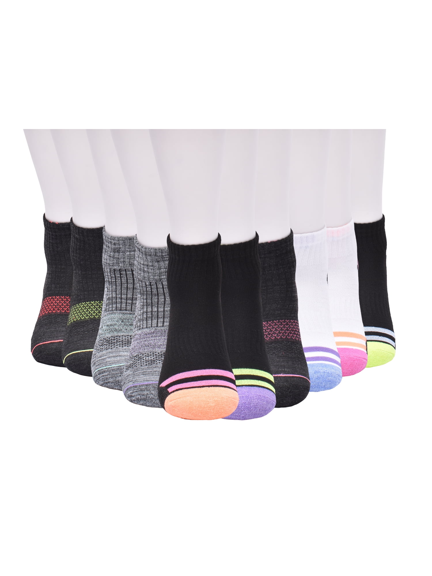 Athletic Works Girls Ankle Socks, 10 Pack, Sizes S-L