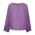 thumbnail image 4 of Women Soft Cute Young Round Collar Button Tape Solid Color Long Sleeve Polyester Top(Purple,S), 4 of 5