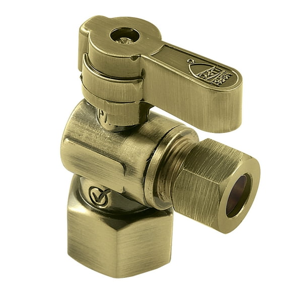 Kingston Brass KF4310AB 1/2-Inch FIP x 3/8-Inch O.D. Comp Quarter-Turn Angle Shut-Off Valve in Antique Brass