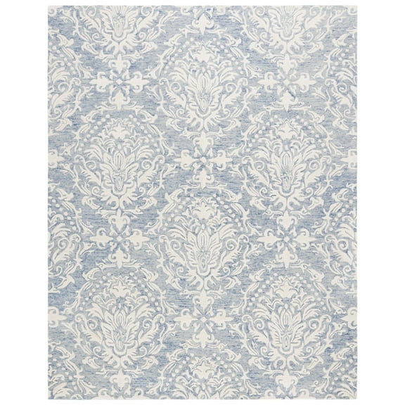 SAFAVIEH Blossom Kestrel Geometric Wool Area Rug, Blue/Ivory, 10' x 14'