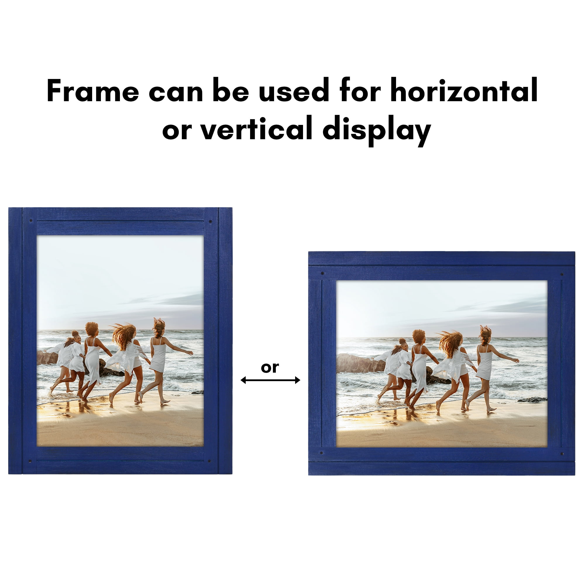 Americanflat 11x14 Picture Frame Polished Crystal Clear Glass Hampton Collection Distressed Frames - Navy Blue