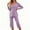 Purple, variant on MGDXOX Pajama Set for Women 3/4 Sleeve V Neck Top with Capri Pants Pjs 2 Piece Loungewear Solid Color Soft Fall Sleepwear Army Green L