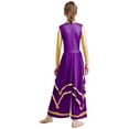 thumbnail image 2 of inlzdz Kids Girls Lyrical Praise Dance Outfit Long Sleeve Irregular Hem Worship Gold Trim Dress with Wide Leg Pants Purple 10, 2 of 5
