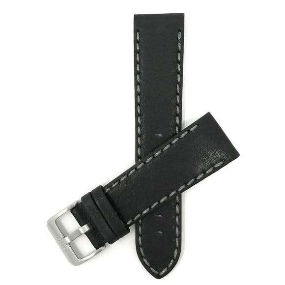 24mm Mens' Waterproof, Leather Watch Band Strap, Mat Finish, Stainless Steel Buckle