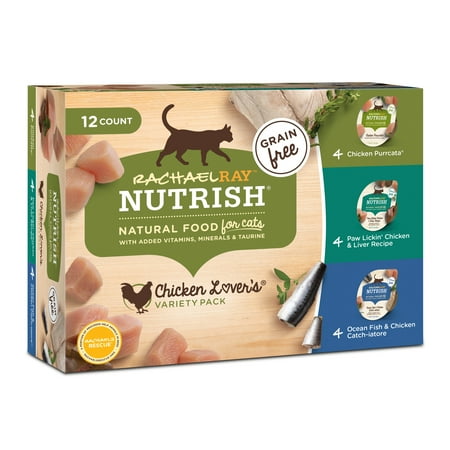 Rachael Ray Nutrish Natural Wet Cat Food Variety Pack, Grain Free, Chicken Lovers, 2.8 oz tubs, Pack of 12