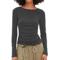 thumbnail image 6 of TKLPEHG Womens Tops Long Sleeve Crew Neck Pleated Slim Tops Classic Solid Color Lightweight Fashion Loose Casual Blouse (Gray,XL), 6 of 7