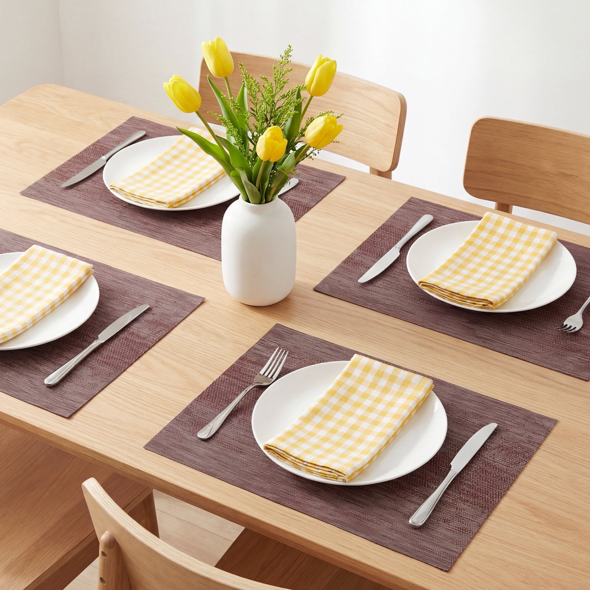 Unique Bargains 6 Pack Plastic Placemats for Dining Table Decor Brown 17.7x11.8inch
