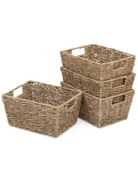 Best Choice Products Set of 4 Multipurpose Stackable Seagrass Storage Laundry Organizer Tote Baskets w/ Insert Handles