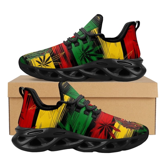 Zapatillas de malla para mujer, con estampado de león y bandera de Jamaica, zapatos de plataforma para mujer, planos con cordones y hojas de marihuana