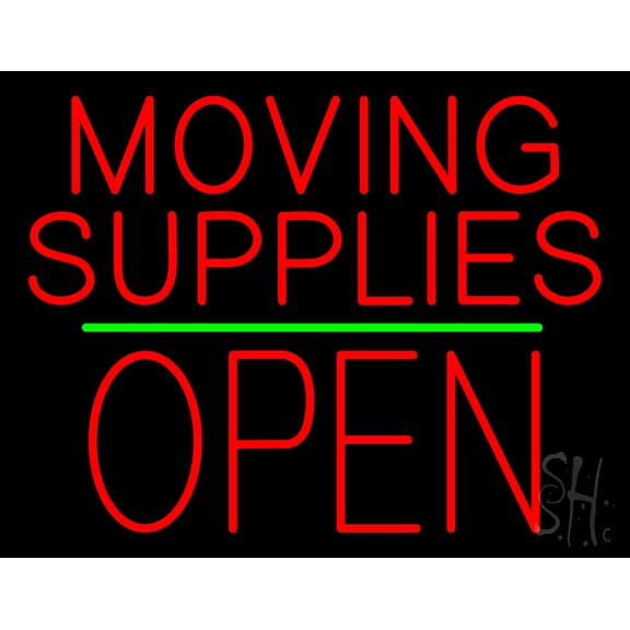 Moving Supplies Open Block Green Line LED Neon Sign 24 x 31 - inches, Black Square Cut Acrylic Backing, with Dimmer - Bright and Premium built indoor LED Neon Sign for Store interior and stroefront