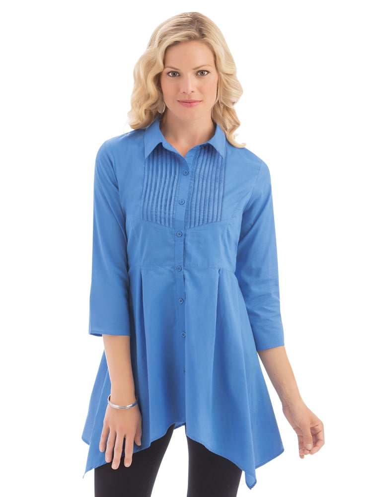 Collections Etc. Collections Women's Pintuck Button Down Sharkbite