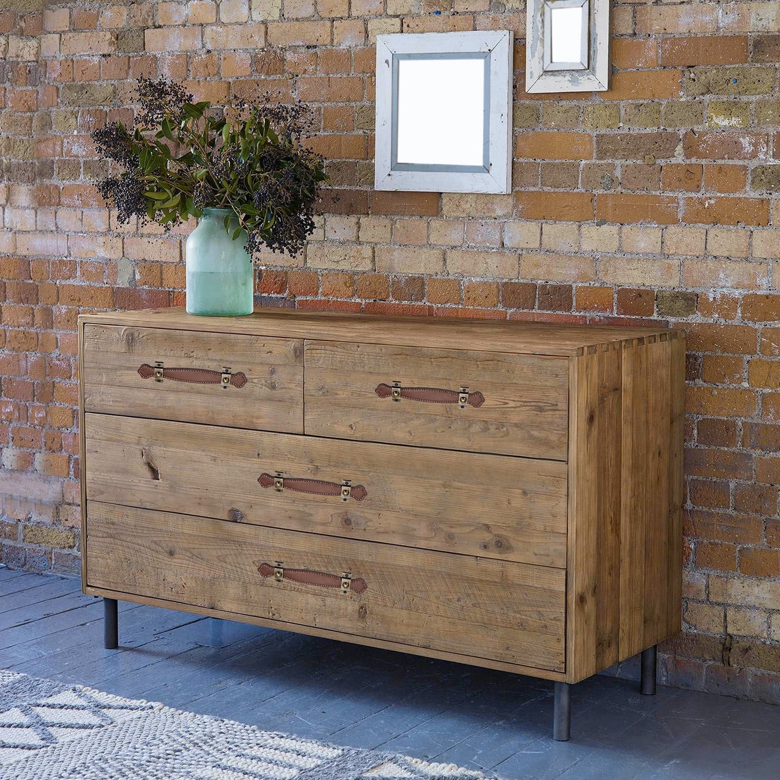 Unique Bargains Leather Handle "6.3" 2Pcs Surface Handles Drawers Brown 7.6"x1.5"