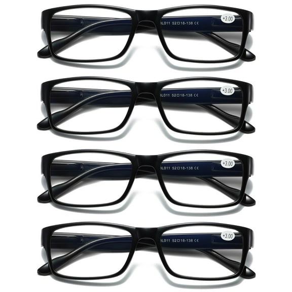 4 Pairs Mens Unisex Blue Light Blocking Reading Glasses Black Spring Hinge Readers 0.75