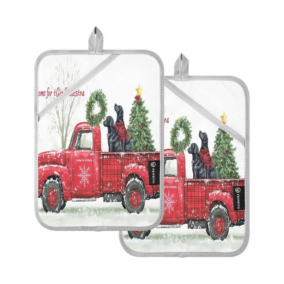 BZSMCE Pot Holder Oven Mitts Cooking baking Snowflake Red Truck with Black Dogs Creative Pattern Size:7x9.8in