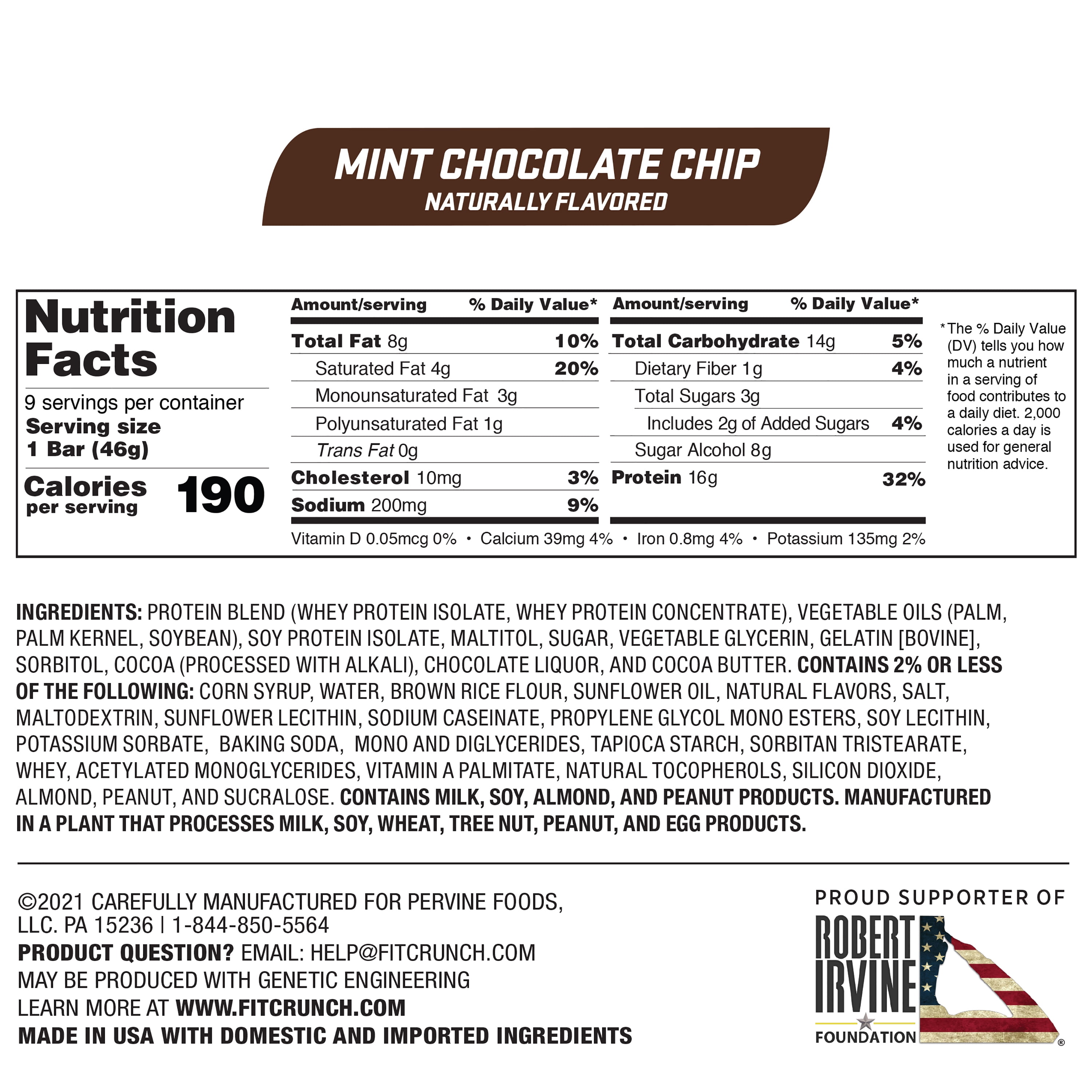 Fit Crunch Snack Sized Protein Bars 46g (9 Count, Mint Chocolate Chip)