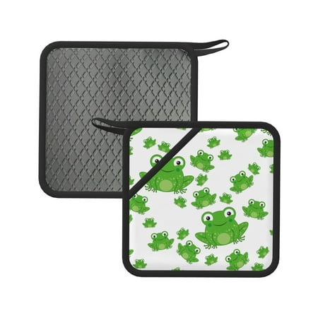 

2pcs Silicone Anti-Hot Hot Pads Oven Mitts Heat Resistant Pot Holders With Pockets Non Slip Oven Glove Potholder For Kitchen Cooking Bbq Baking 7.1in Funny Frog Animal White