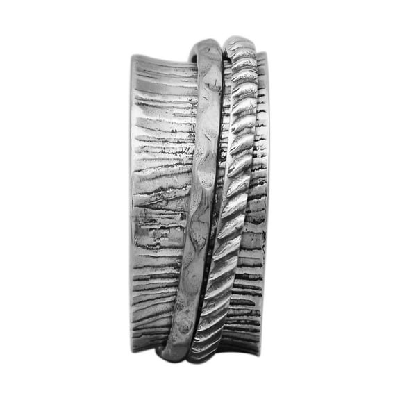 Spinner ring 925 Silver Two Band Texture Meditation Fidget Men Women Ring