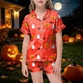 thumbnail image 2 of CAICJ98 Little Girl Halloween Pajamas Soft Button Down Short Sleeve Pjs Set Toddler Kids Pumpkin Ghost Print Sleepwear Girl Pajama (Red,6-7 Years), 2 of 5