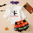 thumbnail image 2 of Odeerbi Baby Girls Outfits First Halloween Jumpsuit Romper with Tiered Bloomers Diaper Cover Set Cute Printed Long Sleeve Bodysuit with Headband Set Infant Clothes Purple, 2 of 9