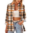 thumbnail image 4 of Womens Plaid Long Sleeve Shirt Trendy Turn Down Collar Button Down Coats Casual Loose Fit Business Work Outfits, 4 of 5