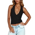 thumbnail image 2 of Babysbule Women's Halter V Neck Lace Tank Top Sleeveless Cropped Scalloped Hem Casual Summer Fashion Blouse for Dating Party Daily Wear, 2 of 8