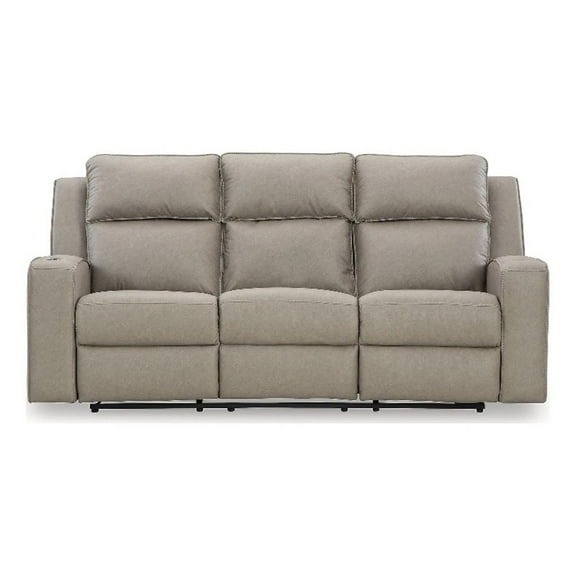 Bowery Hill Reclining Sofa with Drop Down Table in Pebble Finish