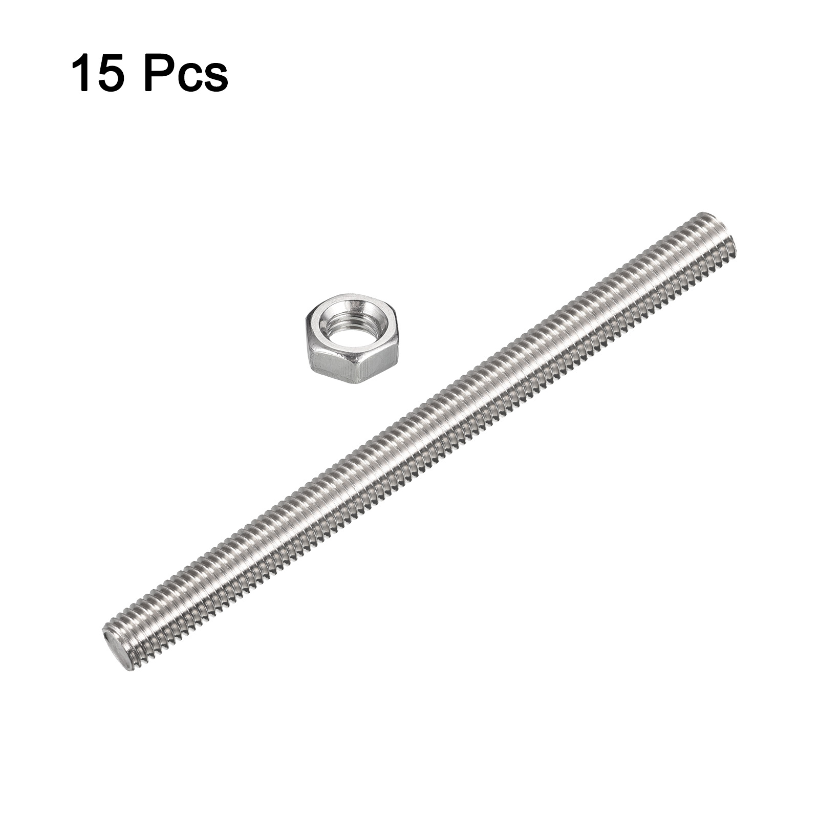 Uxcell 15Pack M10 x 200mm Fully Threaded Rod w 15Pack Hex Nuts, 1.5mm Pitch 304 Stainless Steel Right Hand Threaded Rod