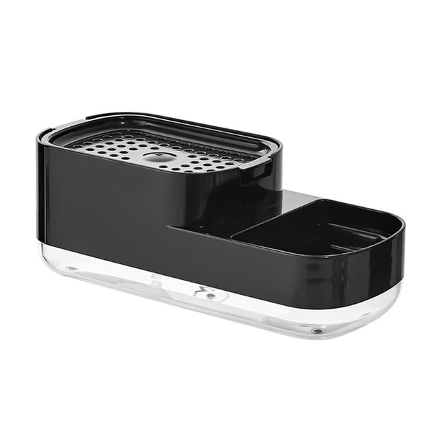 Naiovety Caja de esponja de doble capa para encimera de cocina, dispensador de líquido de prensa, organización, soporte de cepillo de fregado Cocina y Comedor Negro