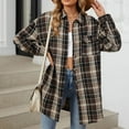 thumbnail image 4 of Jinhomg Fashion Plaid Shirt Jacket for Women Dressy Casual Long Sleeve Button Down Coat Loose Comfy Lapel Collared Shacket Jacket Black ang friday Deal CoffeeXXL, 4 of 7
