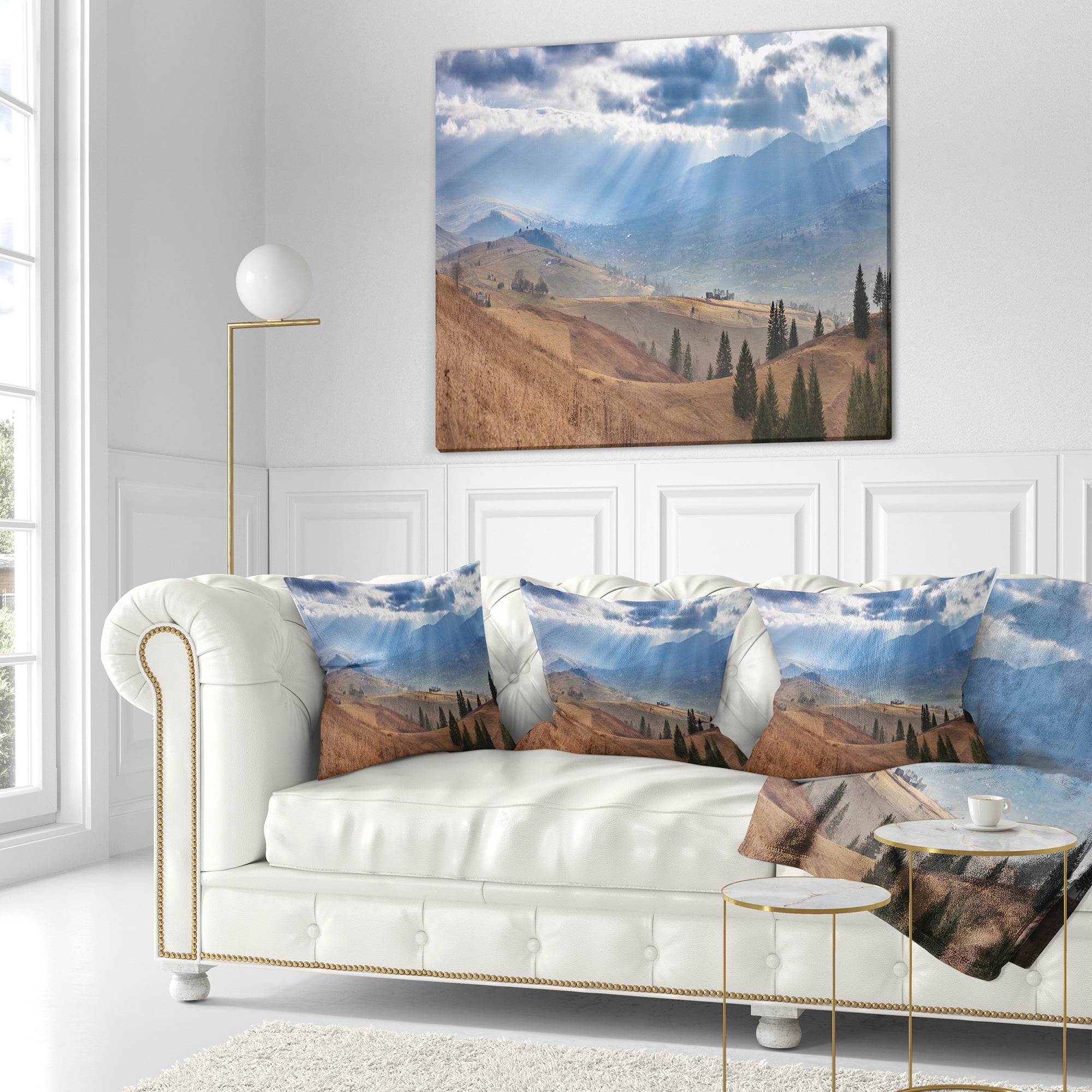 Designart Beautiful Mountain Village View - Landscape Printed Throw Pillow - 16x16