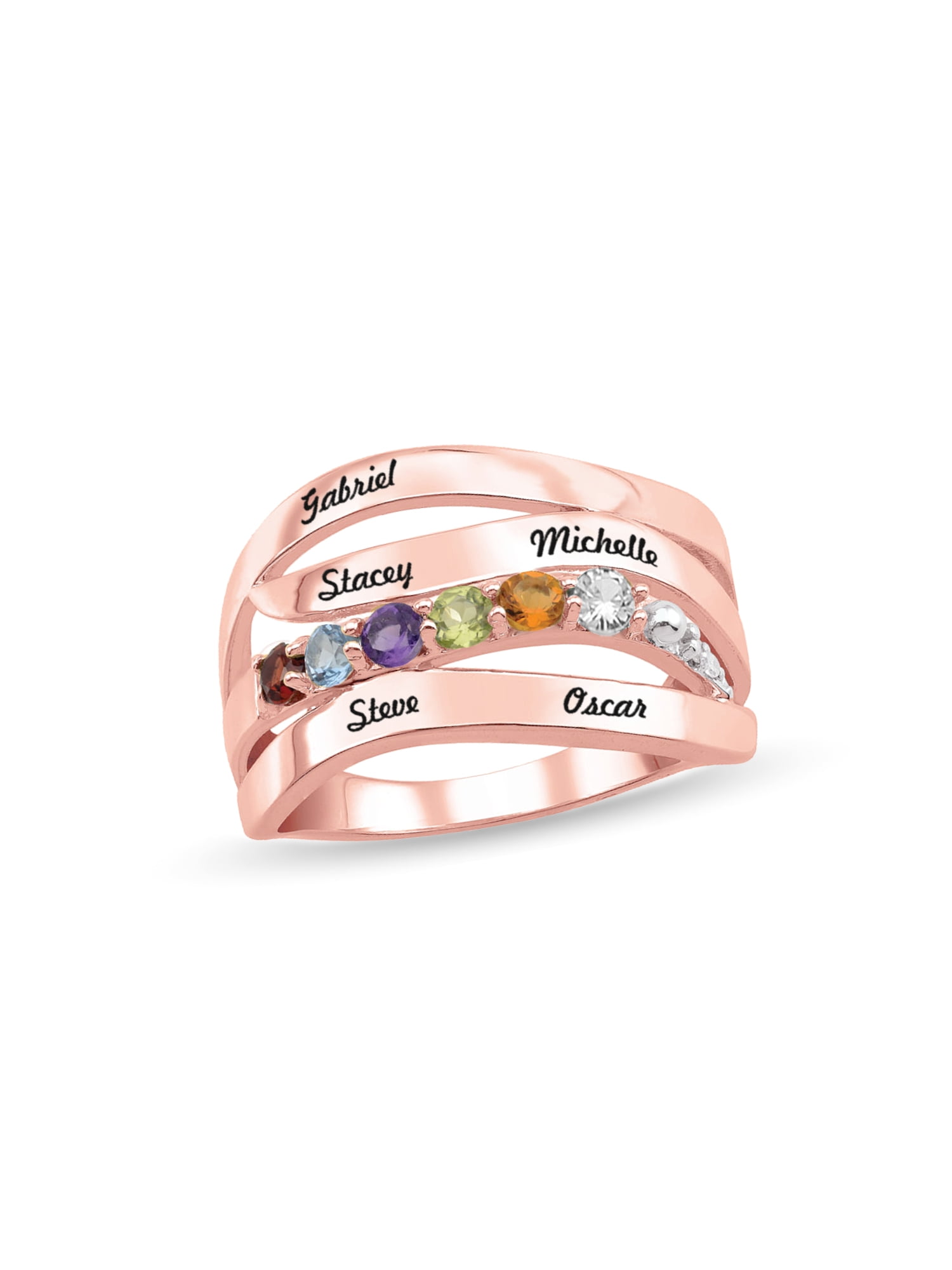 Personalized Engravable Wave Design Birthstone Ring in 14K Gold with Diamond Accents by Jewlster
