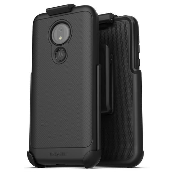 Encased Moto G7 Power Belt Clip Case (Thin Armor) Slim Grip Cover with Holster for - Black