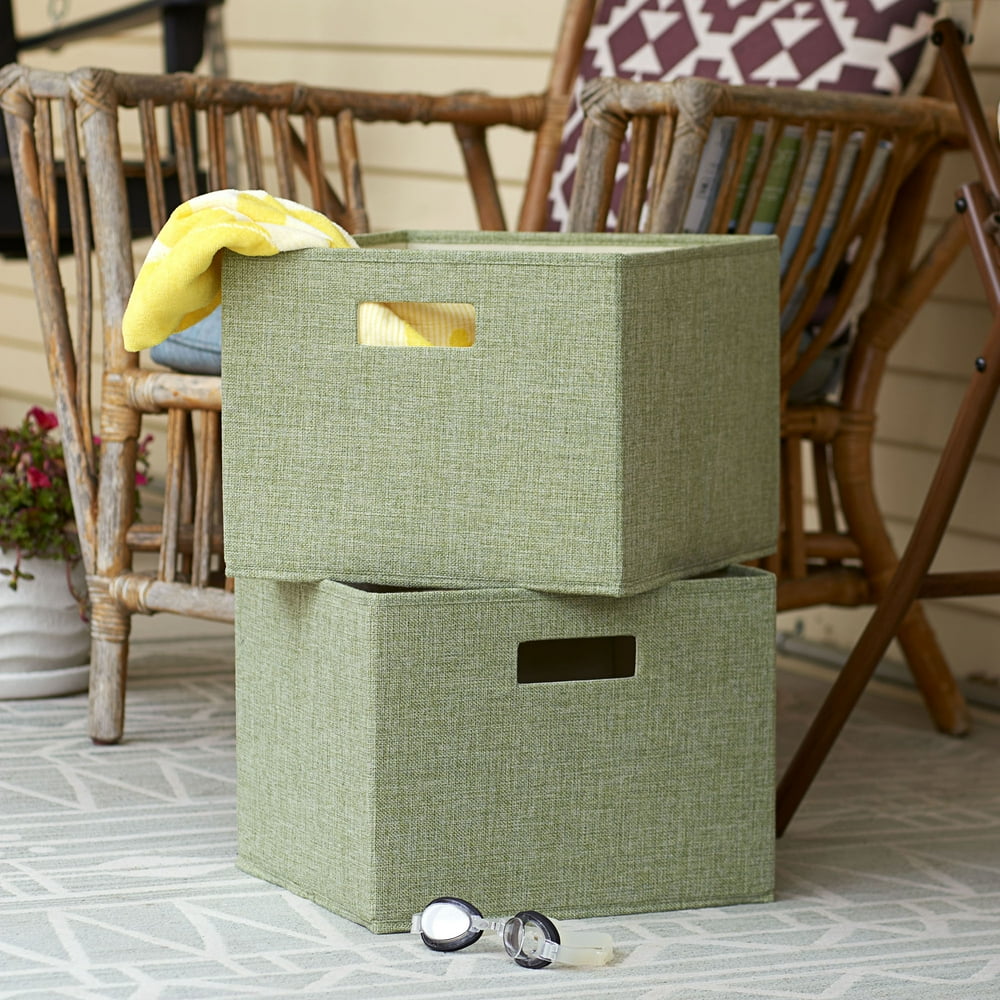 Household Essentials 2 Pack Foldable Open Top Storage Bins, Celery