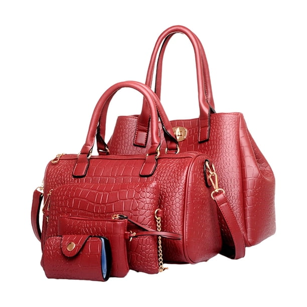 Juego de 5 uds. de bolsos de hombro, bolso con cadena, conjunto de bolsos de cuero PU para mujer, cómodo bolso de moda práctico y duradero, tarjetero Rojo Yinane Bolso de mujer