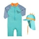 thumbnail image 5 of Traje de baño para niños, ropa de playa de manga larga, traje de baño divertido, protección solar bonita con sombrero, traje de baño de verano con cre Azul, 5 of 8