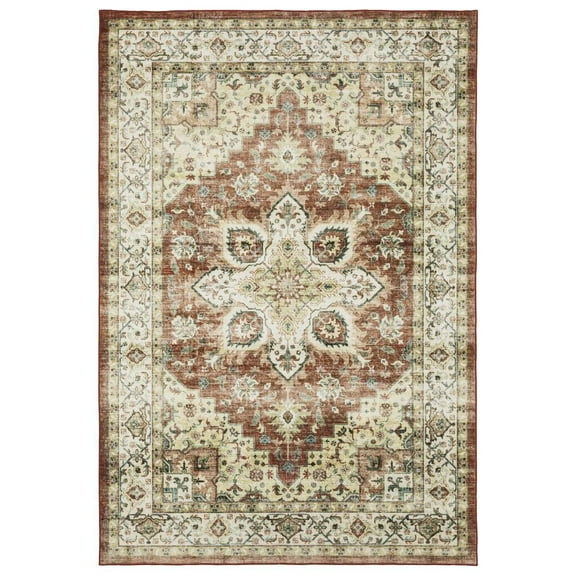 Oriental Weavers Sumter Washable Area Rug - SUM01 - 3'6" x 5'6" - in Red/ Ivory - Vintage Inspired, Non-Slip, Stain Resitant, Ultra Low Pile, Entrway, Bedroom Rug