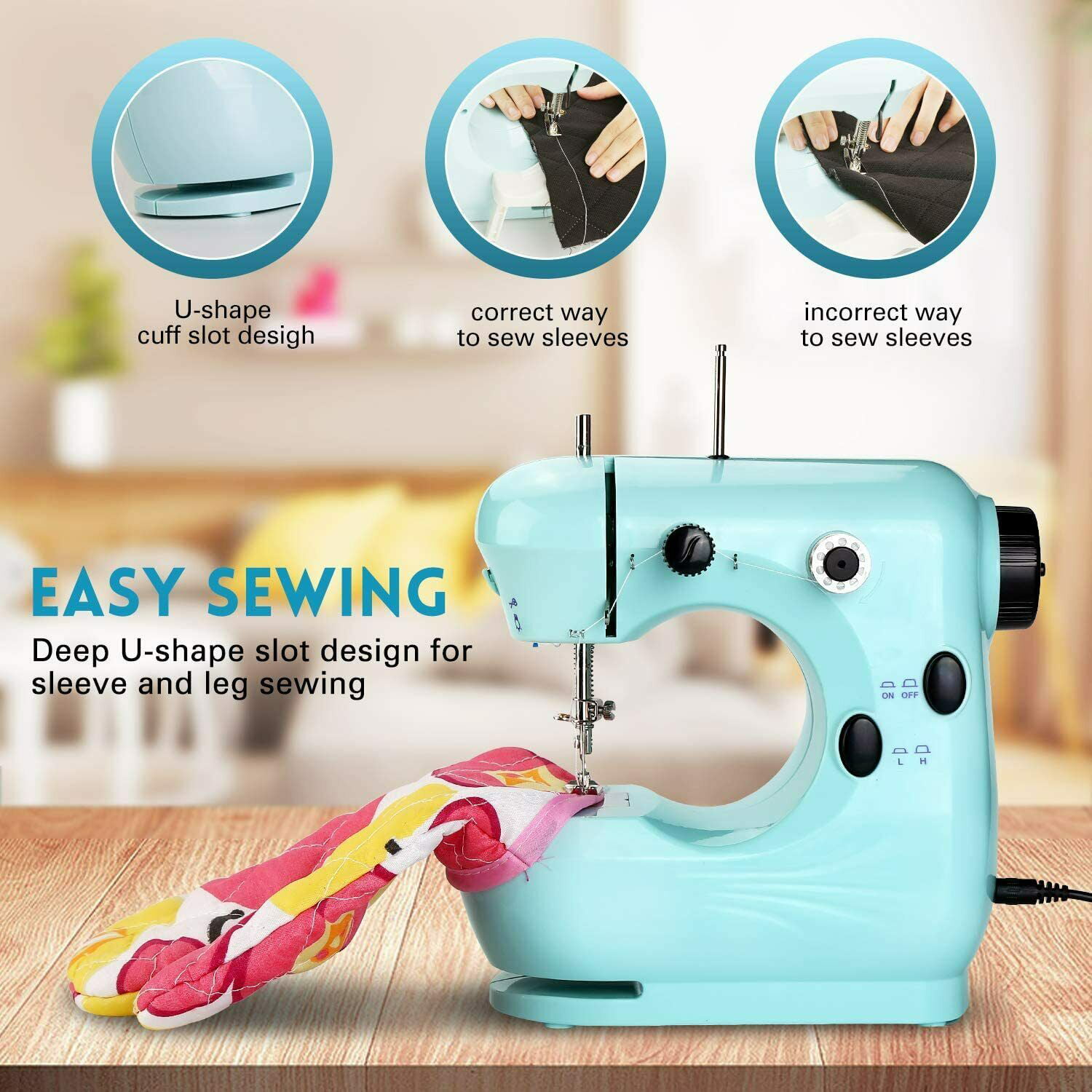 Portable Sewing Machine for Beginner Art Craft with 2 Speed 12 Built-in Stitched LED Night Light and Foot Pedal Stitch Machine Household Tool