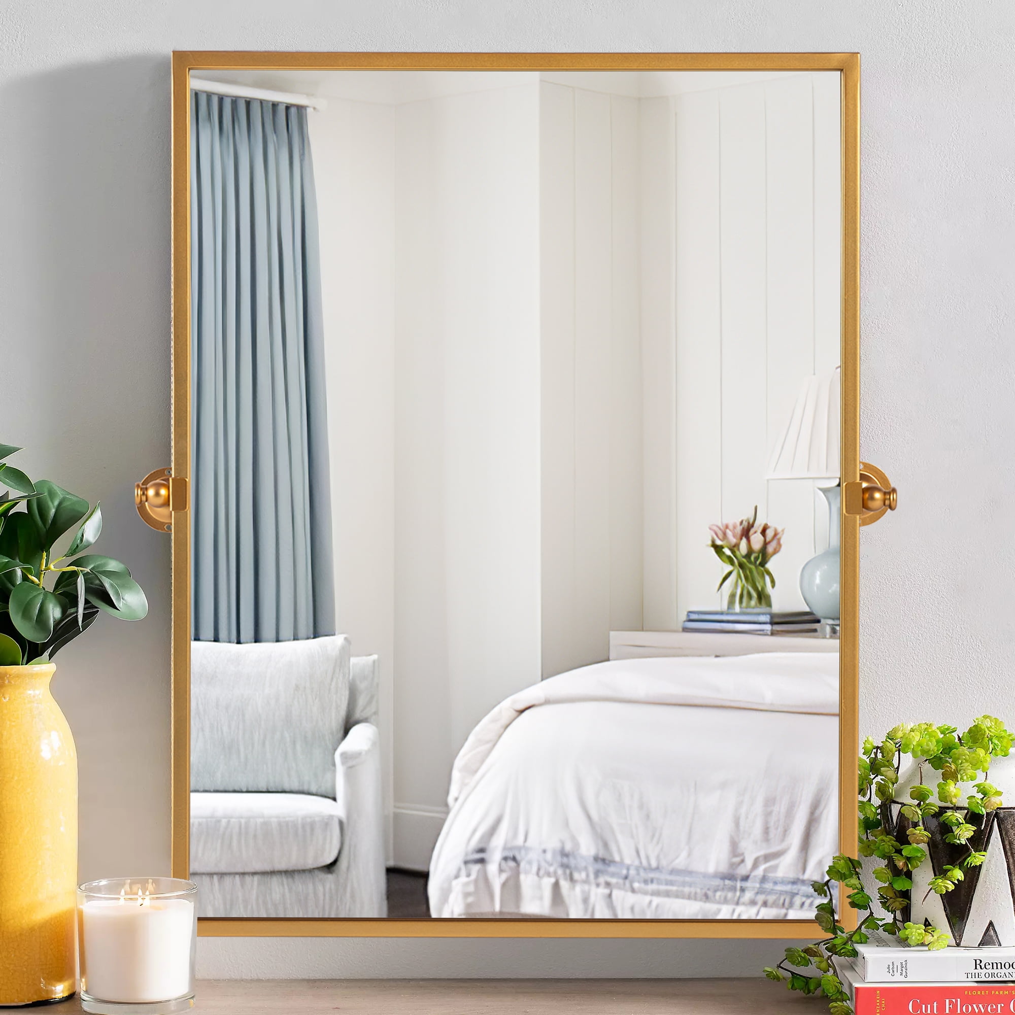 Arched Wall Mirror Small Arch Mirror Right Angle Mirror 38"x26",Gold,Iron