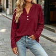 thumbnail image 4 of Womens Dressy Casual Blouses Tops Women Fashion V Neck Button Solid Color Long Sleeve Pullover Top Wine Xl, 4 of 6