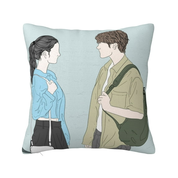 ZICANCN Couple College Students Painting Decorative Throw Pillow Covers, Bed Couch Sofa Decorative Knit Pillow Covers for Living Room Farmhouse 12"x12"