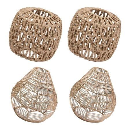 

4pcs Boho Pendant Lamp Shades Wicker Cover Lampshade Home Kitchen Decoration