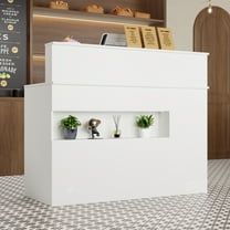 MONSLIPA Reception Desk w/LED Light, 47.2inch Durable Front Counter with ample storage, White