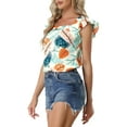 thumbnail image 4 of INSPIRE CHIC Women's Tropical Printed Square Neck Ruffle Tank Top M Orange, 4 of 6