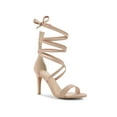 thumbnail image 1 of BLISSFUL STEP Women's Open Toe Stiletto Heeled Lace up Solid Sandals Nude 7, 1 of 7