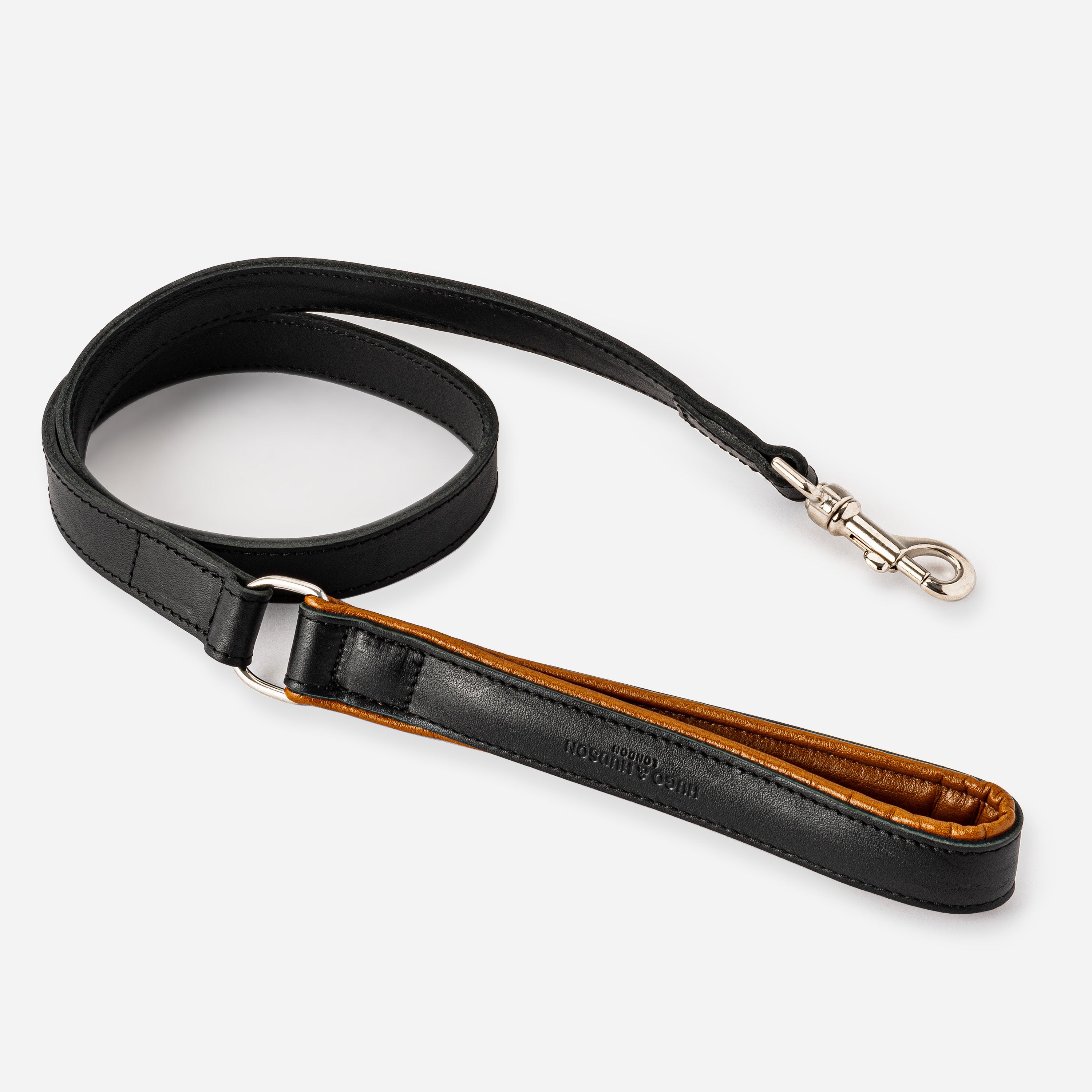 HUGO & HUDSON Leather Dog Leash Black and Brown Length 3 ft 7