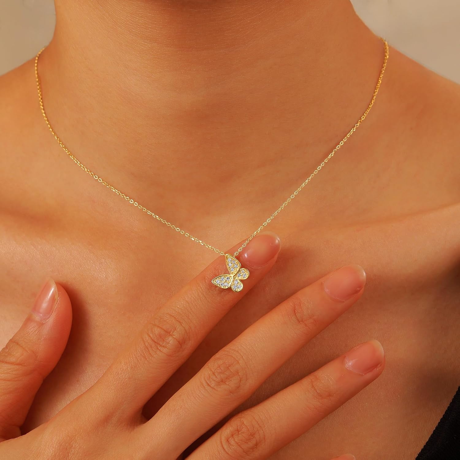 14K Gold Plated Butterfly Necklaces for Women 925 Sterling Silver Cute Butterfly CZ Pendant Necklace Dainty Insect Animal Charm Chain Necklace Jewelry Birthday Gifts for Mom Daughter