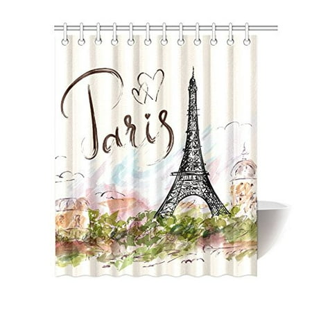 Mkhert Eiffel Tower Paris Shower Curtain Waterproof Fabric
